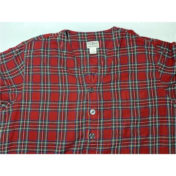 Vtg LL Bean Mens L RED TARTAN Plaid Flannel Night Shirt Sleeping Gown Made - Picture 6 of 7
